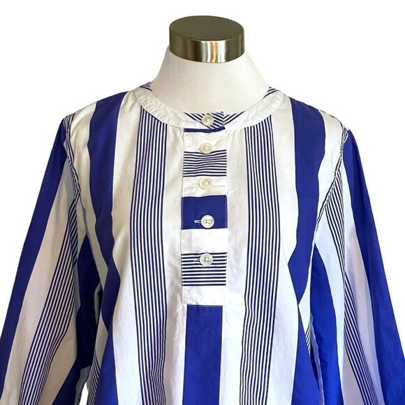 J Crew Button Front Cotton Poplin Tunic Top Womens Sz S Blue White Stripe Preppy - Picture 2 of 5